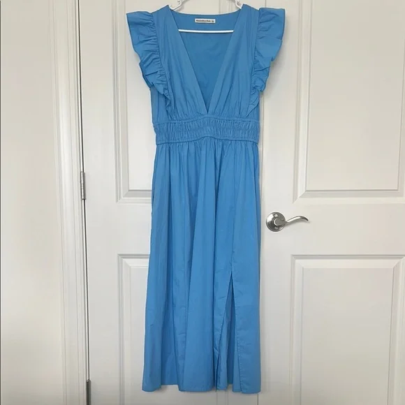 Abercrombie Blue Sleeveless V-Neck Midi Sundress - Picture 1 of 6